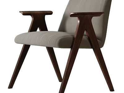 Gray Upholstered Armchair With Dark Wood Arms And Legs Modern Style 3d model