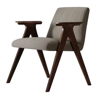Gray Upholstered Armchair With Dark Wood Arms And Legs Modern Style 3d model