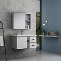 Modern White Bathroom Vanity Cabinet With Marble Countertop Mirror And Open Shelves