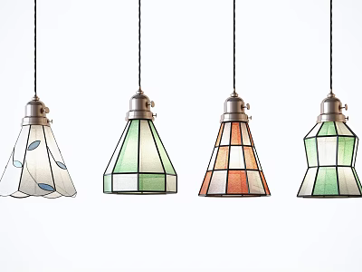 Decorative Stained Glass Pendant Lights With Unique Colorful Patterns And Metal Bases Design 3d model