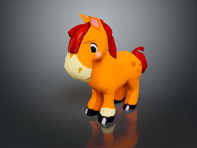 Cute Orange Cartoon Horse Toy With Red Mane White Belly And Black Hooves 3d model
