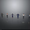 Multiple Men In Different Attires With Arms Outstretched On Gray Reflective Floor
