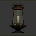 Vintage Decorative Lantern Featuring Metal Frame Glass Shade Candle And Ornate Handle Base
