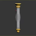 Sleek Metallic Weapon With Silver Body Gold Accents Red Detail And Flared Top Design