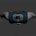 Muscular Man Wearing Blue Sleeveless Top Helmet White Skull Belt and Black Boots