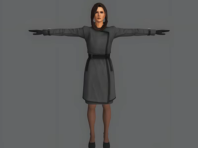 Woman in Gray Trench Coat with Arms Outstretched Against Gray Background 3d model