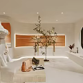 Modern Clothing Store Interior With White Walls Curved Design Arched Doors And Hanging Clothes
