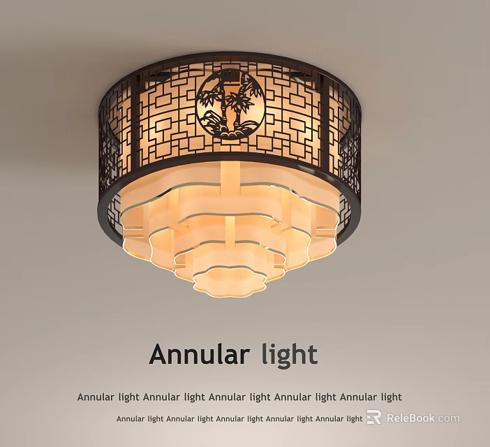 Chinese Style Annular Ceiling Light With Hollow Out Pattern And Warm Illumination 3d model