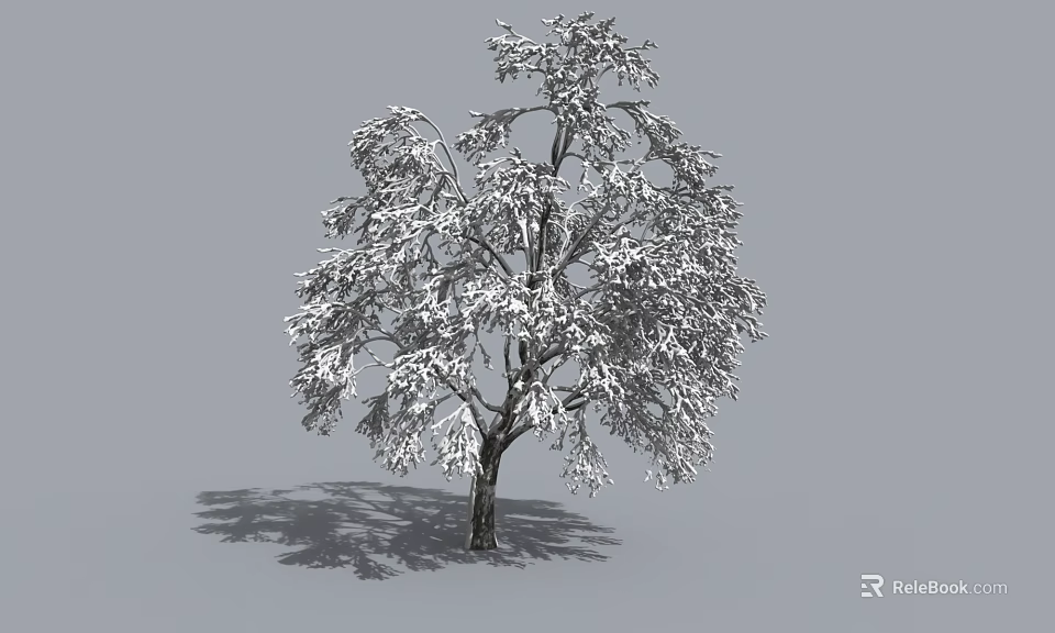 Leafy Arbor Tree with Dense Foliage and Dark Trunk on Gray Background 3d model 