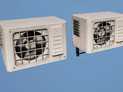 Two White Industrial Exhaust Fans With Metal Grilles And Mounted Brackets 3d model