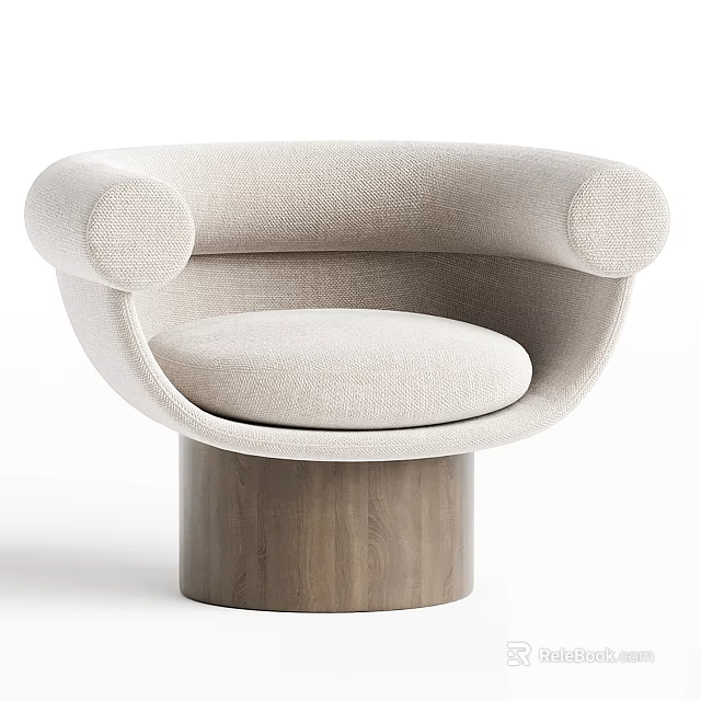 Modern Elegant Single Sofa with Beige Fabric Upholstery Round Arms Wooden Base 3d model 
