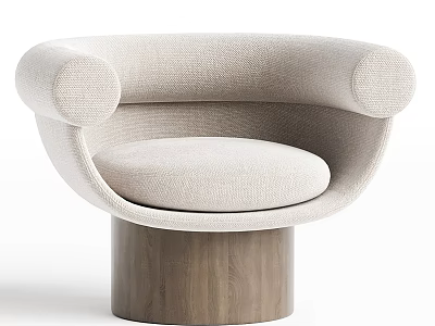 Modern Elegant Single Sofa with Beige Fabric Upholstery Round Arms Wooden Base 3d model