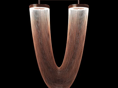 Elegant Modern Copper U Shaped Chandelier With Intricate Metal Chain Design 3d model