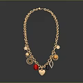Elegant Golden Chain Necklace With Colorful Pendants Red Beads And Charms