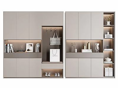 Modern Shoe Cabinet With Storage Compartments Decorative Plants And Display Shelves 3d model