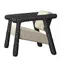 Modern Accent Chair with Beige Upholstery and Black Textured Arms and Legs
