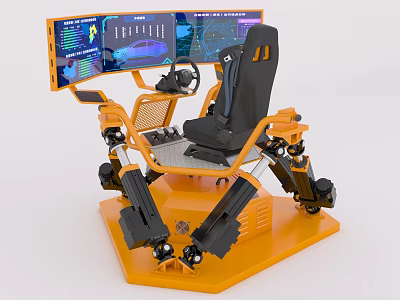 Advanced Orange Entertainment Appliance with Steering Wheel Multiple Screens Seat and Mechanical Frame for Gaming 3d model