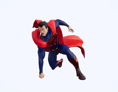 Superman Game Movie Character Flying Pose With Blue Costume and Red Cape 3d model