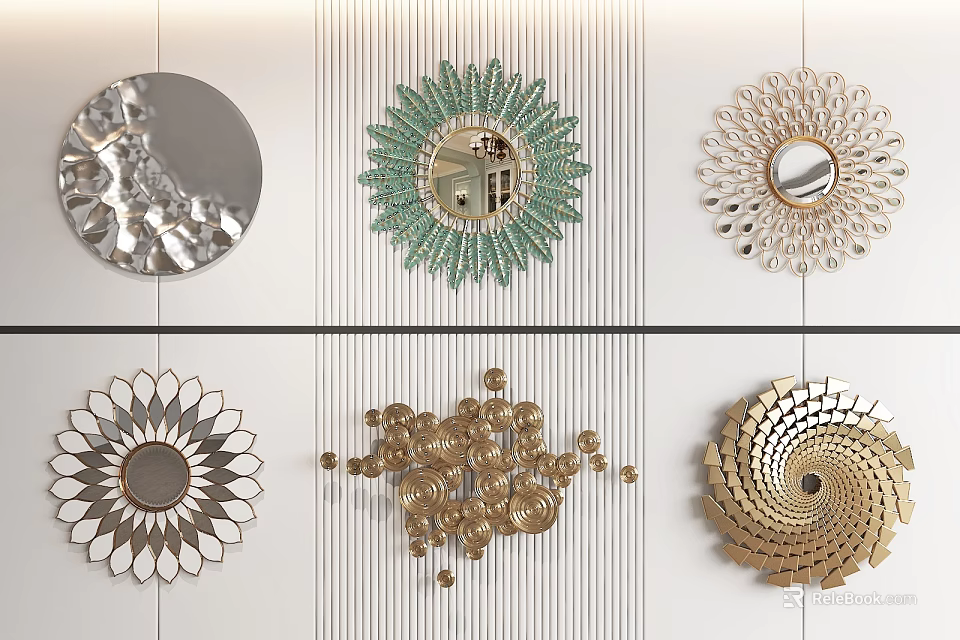 Decorative Wall Hangings with Various Shapes Metallic and Mirror Elements for Modern Wall Decoration 3d model 