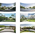 Modern Outdoor Landscape Design With Green Lawns Trees Pathways And Courtyards