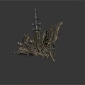 Ancient Shipwreck Remains With Wooden Frames Broken Hull And Metal Parts