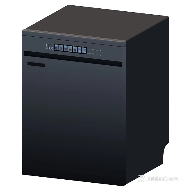 Modern Black Dishwasher With Digital Control Panel For Kitchen Appliance 3d model 