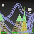 Creative Stage with Golden Roller Coaster Track Mountain Shaped Decor and Colorful Hot Air Balloons