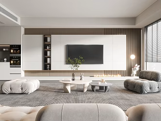 Modern Living Room Cream Living Room Coffee Table Single Sofa 3d model