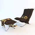 Comfortable Light Gray Accent Chair With Plaid Cushion And Ottoman With Tassel Blanket