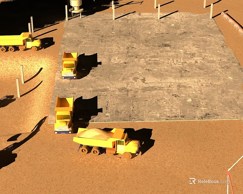 Landscape Sculpture Construction Site With Yellow Dump Trucks And Concrete Area 3d model 