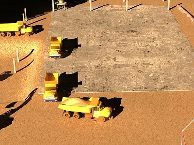 Landscape Sculpture Construction Site With Yellow Dump Trucks And Concrete Area 3d model