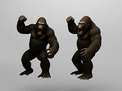 Black Gorilla Models Roaring With Raised Fists And Open Hands In Similar Poses 3d model