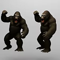 Black Gorilla Models Roaring With Raised Fists And Open Hands In Similar Poses