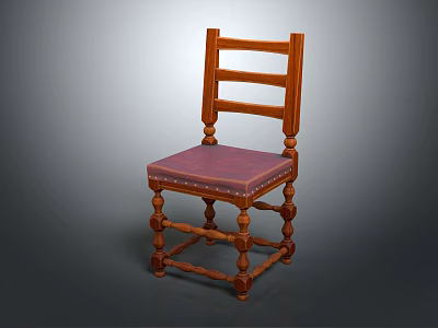 Wooden Ladder Back Leisure Chair With Purple Padded Seat And Carved Legs 3d model