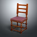 Wooden Ladder Back Leisure Chair With Purple Padded Seat And Carved Legs