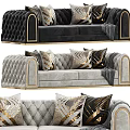 Luxurious Modern Two Seater Sofa With Velvet Upholstery Golden Accents And Decorative Pillows
