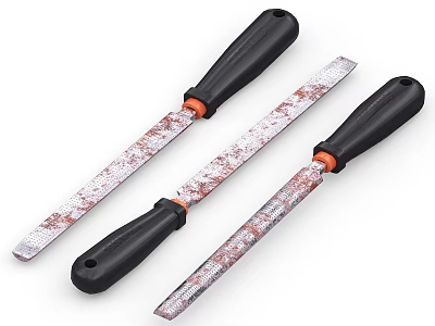 Three Metal Files With Black Handles And Orange Accents For Hardware Tools 3d model