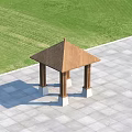 Wooden Roof Pergola With Columns And Stone Bases On Green Lawn And Paved Ground