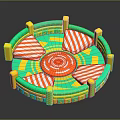 Kids Round Inflatable Play Equipment With Green Yellow Design Orange Center And Striped Seats