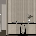 Elegant Modern Entryway Hallway With Golden Linear Decor Console Table Vase And Floor Lamp