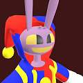 Colorful 3D Cartoon Clown Rabbit With Blue Red Yellow Outfit And Pink Limbs