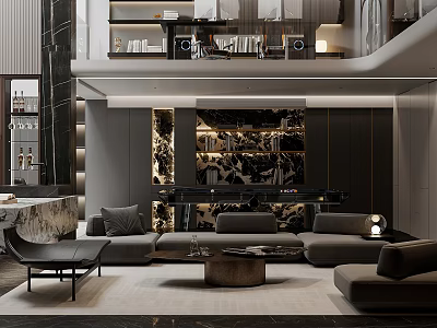 Modern Dining and Living Room Interior With Large Sofa Coffee Table And TV Wall 3d model