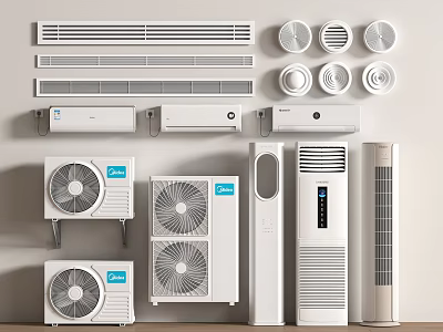 Various Types of Air Conditioners and Fans with Different Designs and Sizes 3d model