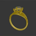 Luxurious Gold Ring With Large Gemstone And Small Diamond Decorations On Shiny Band