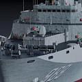 Warship With White And Red Hull Number 889 And Radar Antenna Systems 3d model