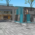 Stylish Restaurant Exterior With Glass Facade Portrait Posters And Outdoor Seating