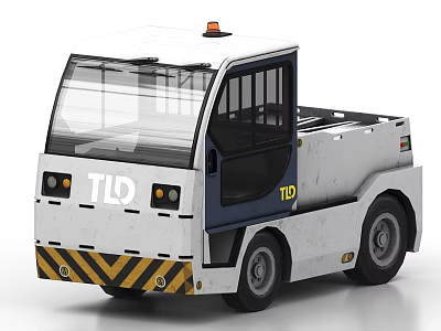 White And Blue TID Industrial Utility Vehicle With Orange Warning Light And Stripes 3d model
