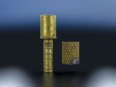 Golden Cylindrical Antique Weapon With Diamond Patterned Box And Brass Material 3d model