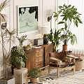 Stylish Wooden Console Table In Entryway With Green Plants Decorative Chair And Decor Items