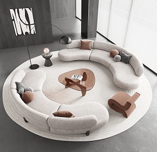 Curved Sofa Coffee Table Combination Special-shaped Sofa Multi-person Sofa Casual Sofa Glass Coffee Table 3d model